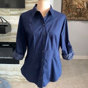 7th Avenue New York Long Sleeve Polka Dot Cuffs Button Down. Size M(82)‎